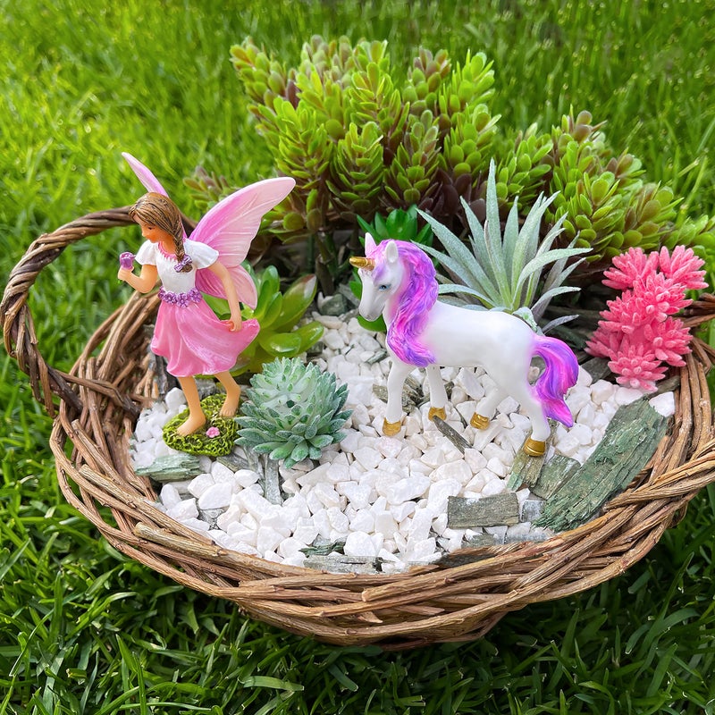 Mood Lab Fairy Garden - مجموعة الجنية مع يونيكورن المكونة من قطعتين - مجموعة تماثيل مصغرة - ديكور خارجي أو منزلي - Image 4